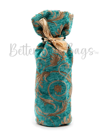 Teal Chenille with Tan Scrolls