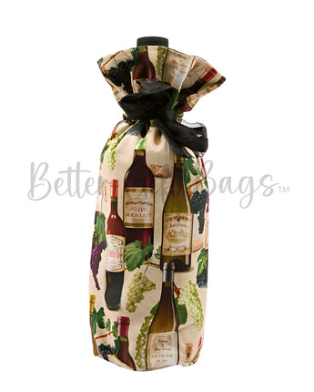 Wine Bottles & Grape Vines on Cream