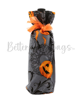 Pumpkins & Bats on Dark Gray Scrolled Background