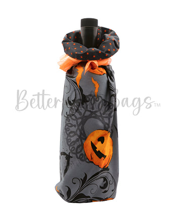 Pumpkins & Bats on Dark Gray Scrolled Background