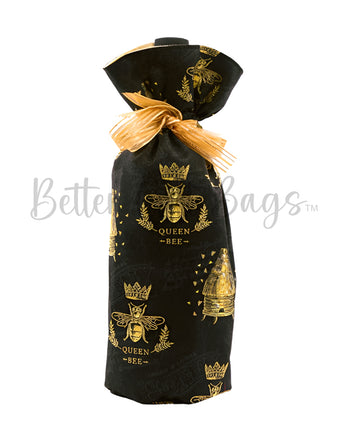 Metallic Gold Bee, Crown & Hive with Queen BEE Words on Black