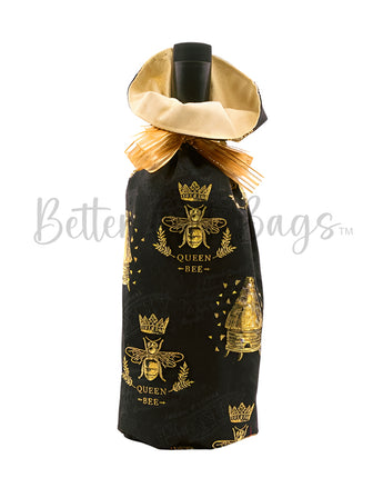 Metallic Gold Bee, Crown & Hive with Queen BEE Words on Black