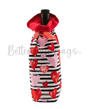 Pink & Red Hearts on Black & White Stripes